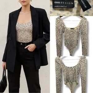 291 ASOS | NWOT Mauritius Cream Leopard Print Long Sleeve Bodysuit (size 4)